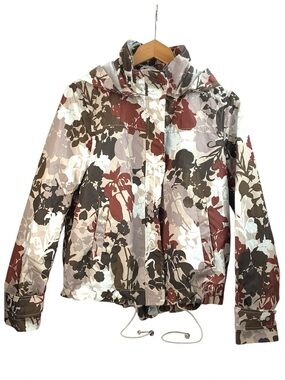 Zara Basic Floral Hooded Windbreaker Jacket - Brown, Tans, White & Rust Size M